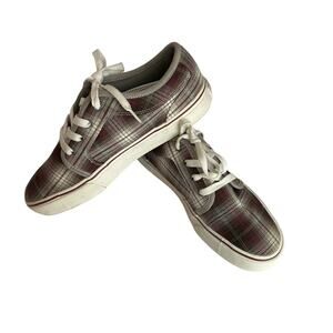 Maui & Sons Maroon Plaid Canvas Lace-Up Comfy Casual Board Shoes Men's Size 8.5